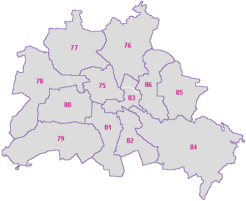 Berlinkarte mit den Bundestagswahlkreisen von 2017